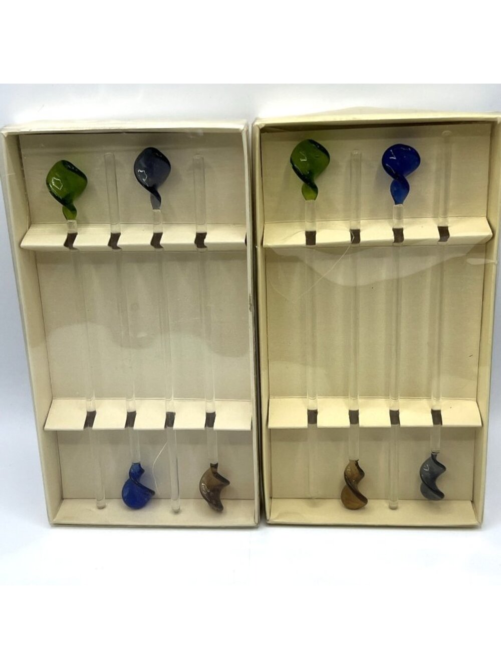 Pier 1 Glass Swizzle Stir Stick 8 Pc Lot Blue Brown Green Swirl Barware